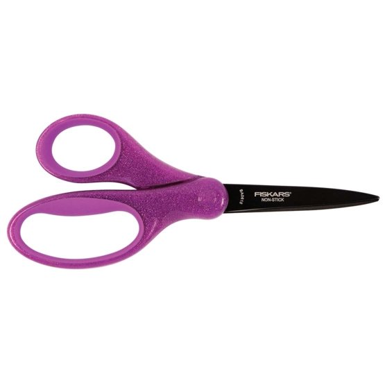 Velké dětské nůžky SoftGrip™ s nepřilnavým povrchem, třpytivě fialové (15 cm)